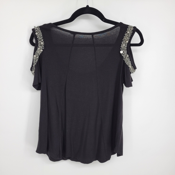 Guess Cold Shoulder Beaded Tee sz S - Picture 10 of 14